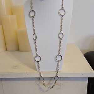 N-010-Long Elegant Silver Tone Chain Necklace